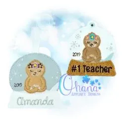 Floral Sloth Snowglobe Ornament