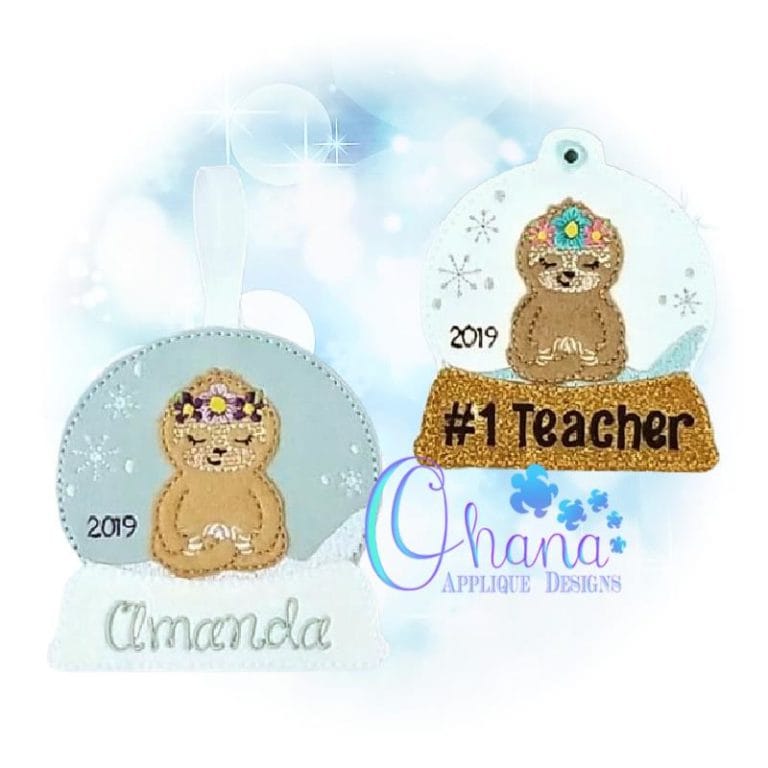 Floral Sloth Snowglobe Ornament