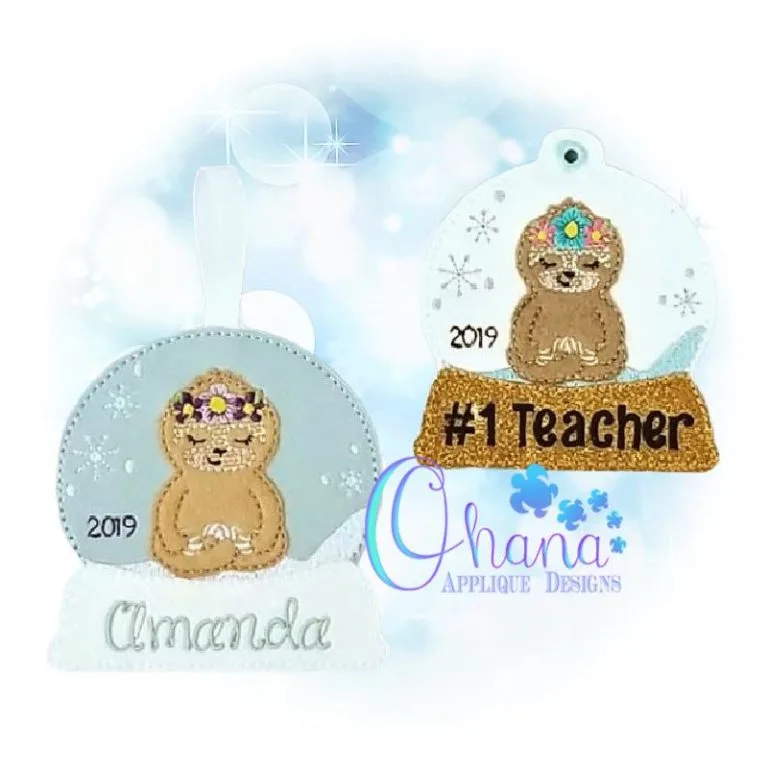 Floral Sloth Snowglobe Ornament