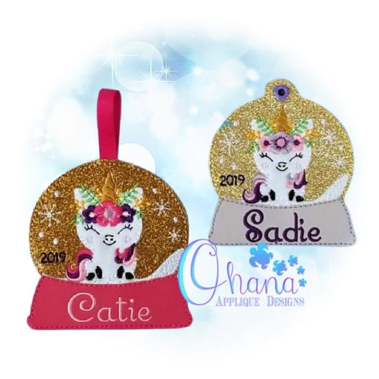 Floral Unicorn Snowglobe Ornament