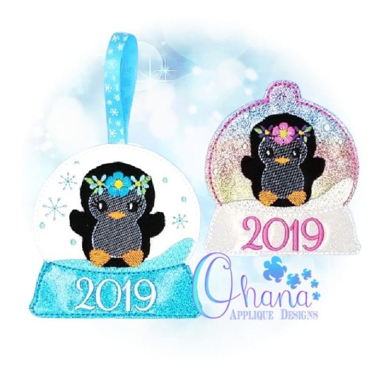 Floral Penguin Snowglobe Ornament