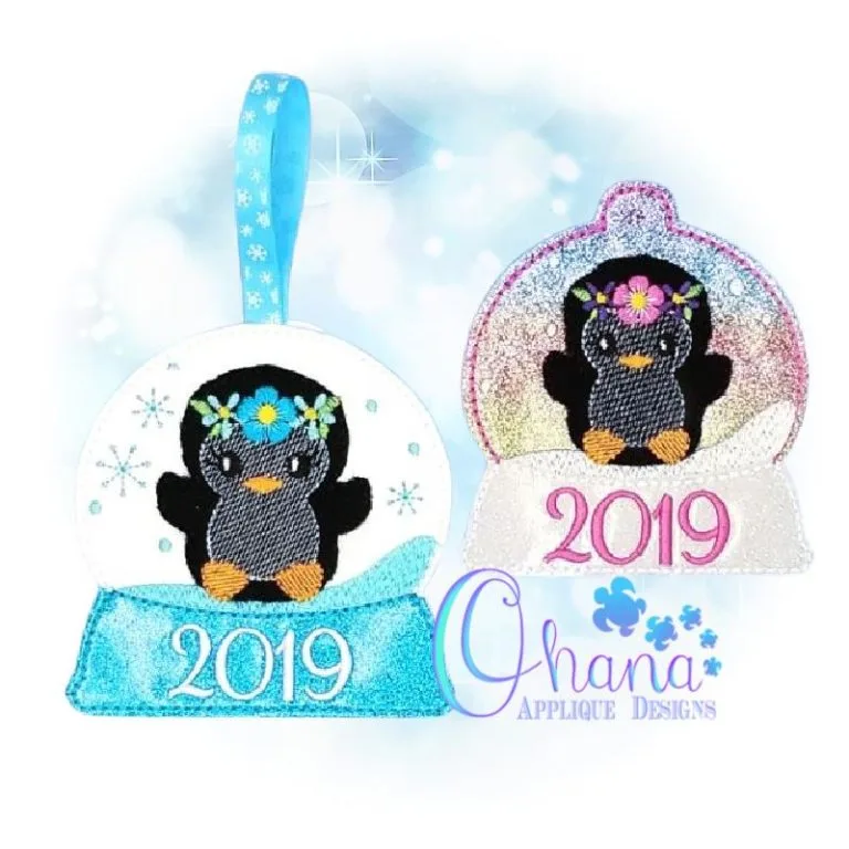 Floral Penguin Snowglobe Ornament