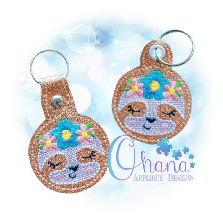 Floral Sloth Key Chain