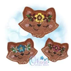 Floral fox feltie embroidery