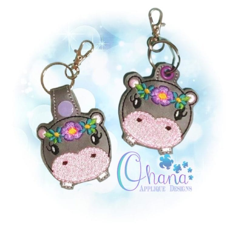 Floral Hippo Key Chain