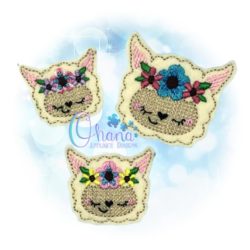 Floral llama feltie embroidery