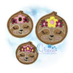 Floral sloth feltie embroidery