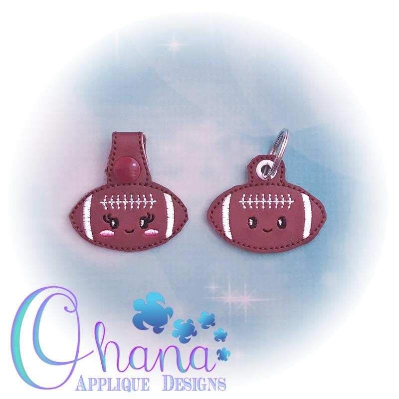 Kawaii Football Key Chain embroidery - Ohana Applique Designs