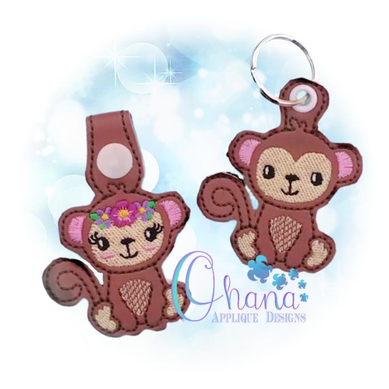 Floral Monkey Key Chain embroidery Ohana Applique Designs