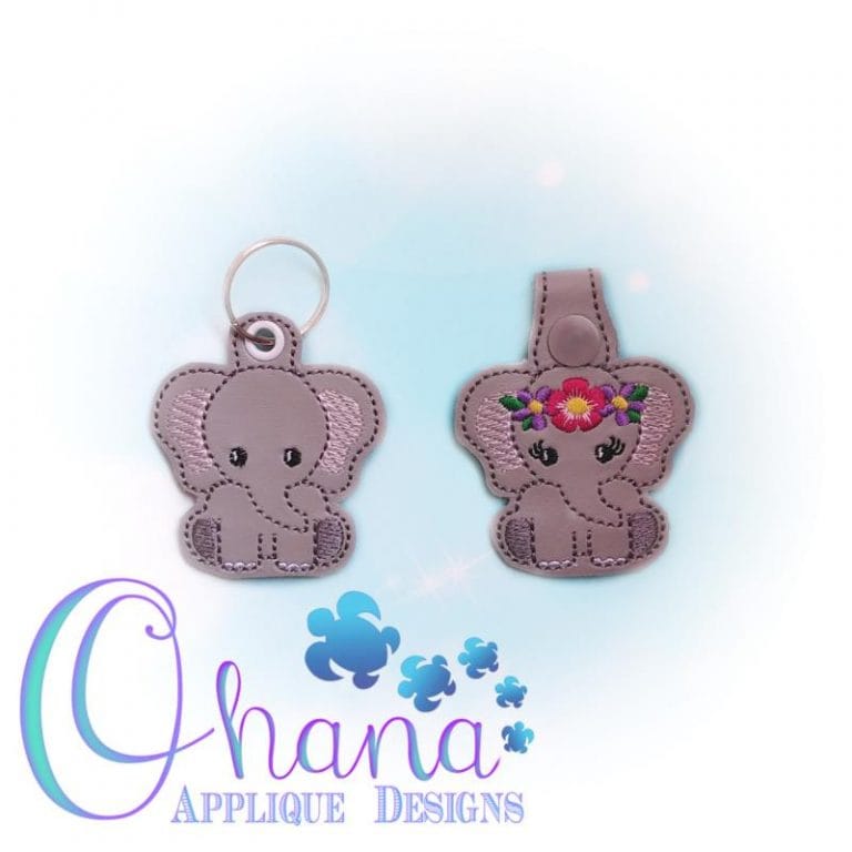 Floral Elephant Key Chain Embroidery