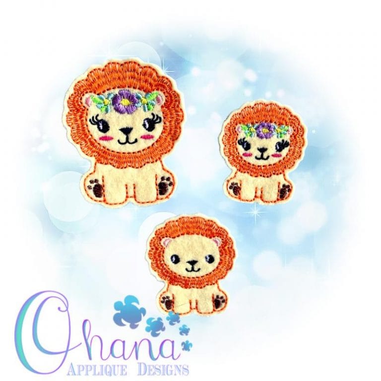 Floral Lion Feltie Embroidery