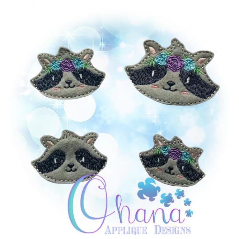 Floral Raccoon Feltie Embroidery