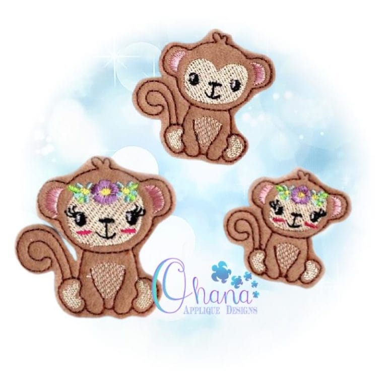 Floral Monkey Feltie Embroidery