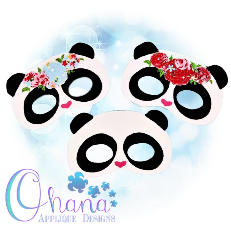 Floral Panda Pretend Mask Embroidery