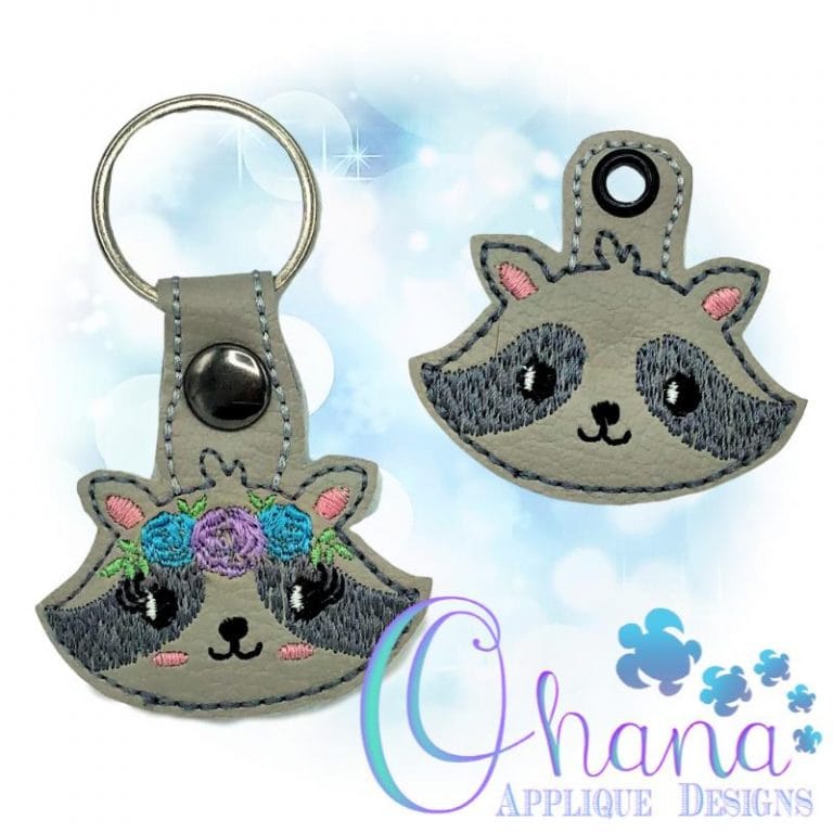 Floral Raccoon Key Chain