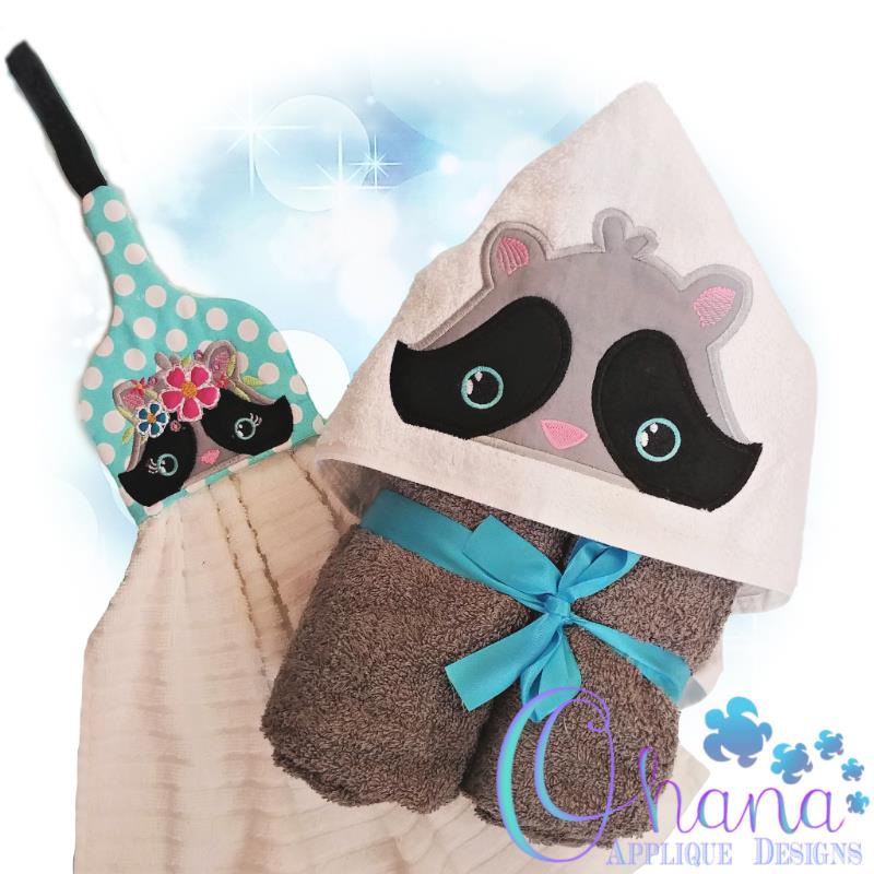 Floral Raccoon Peeker Embroidery Design - Ohana Applique Designs