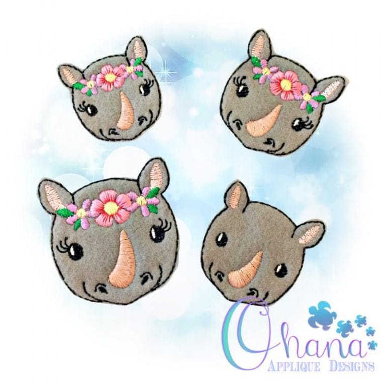 Floral Rhino Embroidery Design