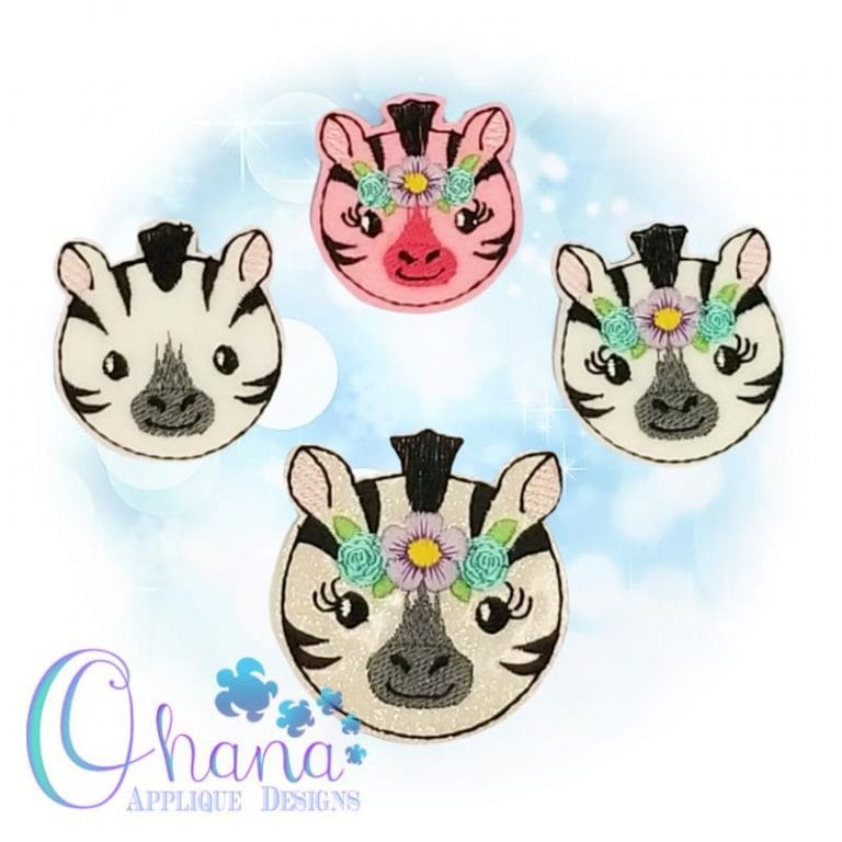 Floral Zebra Feltie Embroidery