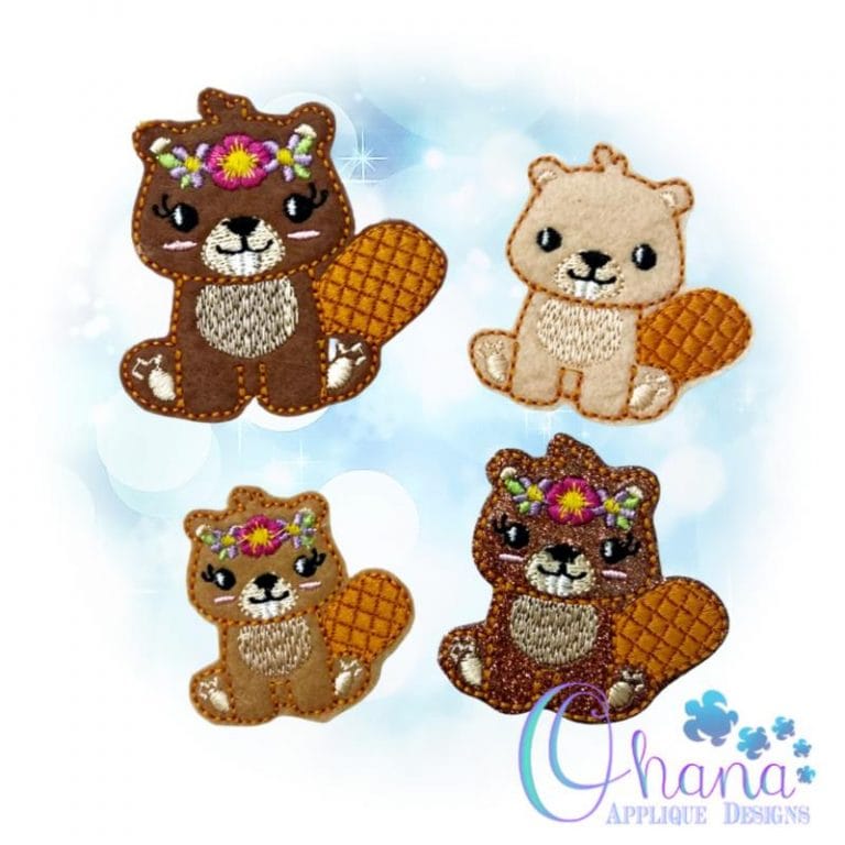 Floral Beaver Feltie Embroidery