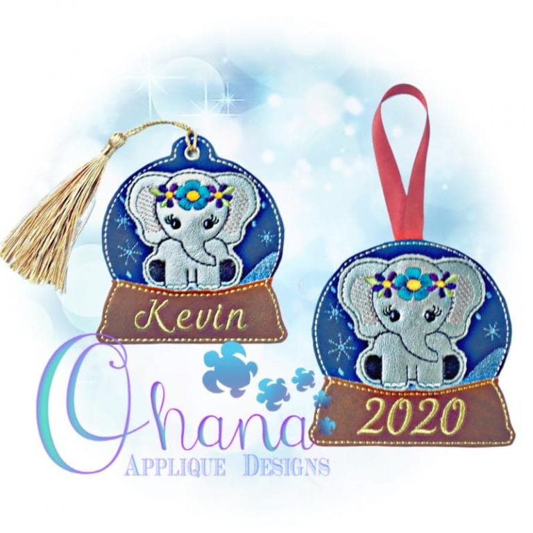 Floral Elephant Snowglobe Ornament