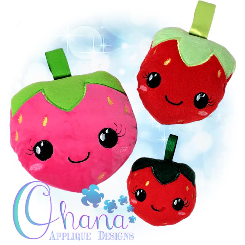Kawaii Strawberry Stuffie Embroidery Design - Ohana Applique Designs -