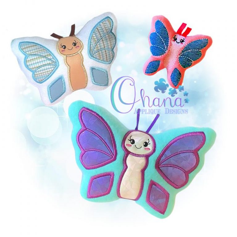 Flutter Butterfly Stuffie Embroidery Design - Ohana Applique Designs