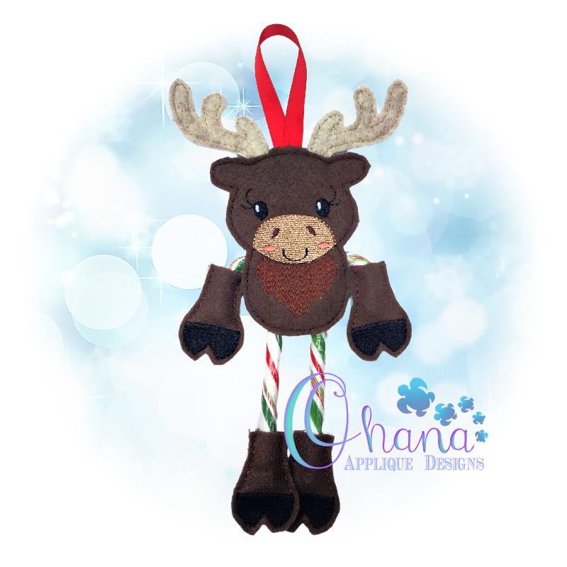 Moose Candy Cane Holder Ornament Ohana Applique Designs