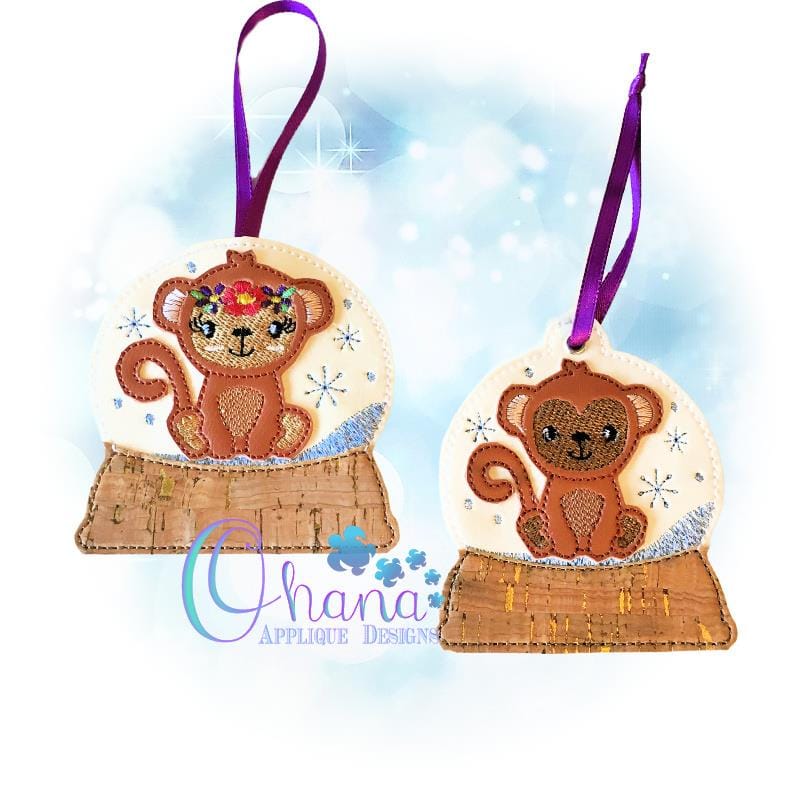 Floral monkey snowglobe ornament jessecmault design  oad