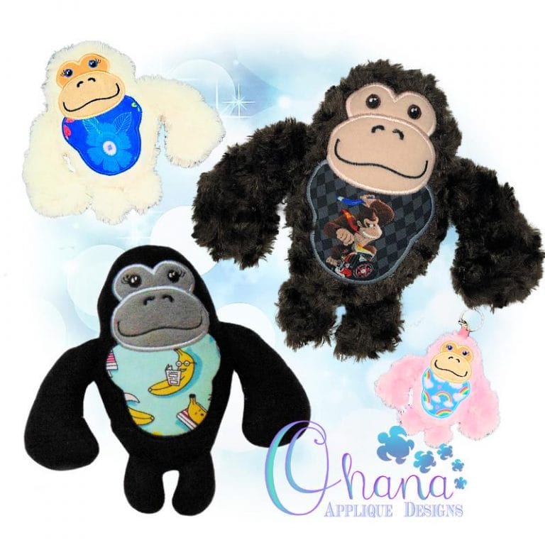 Waffles Gorilla Stuffie Embroidery