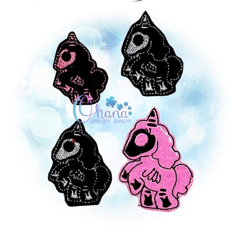 Skelly Unicorn Feltie Embroidery