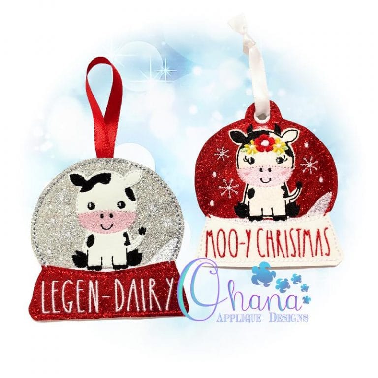 Floral Cow Snowglobe Ornament