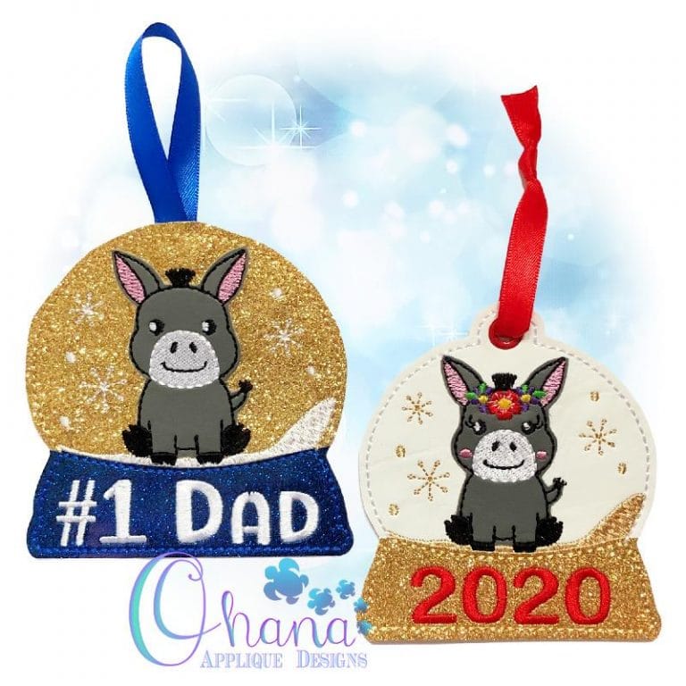 Floral Donkey Snowglobe Ornament