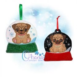 Pug Snowglobe Ornament Embroidery