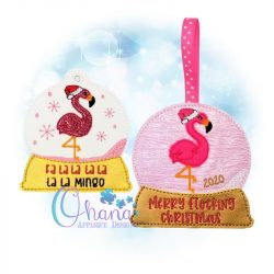 Santa Flamingo Snowglobe Ornament