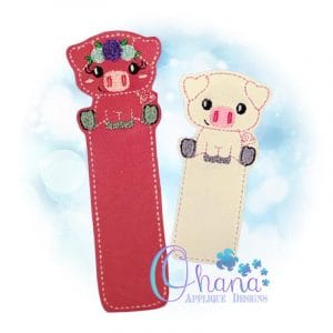 Floral Pig Bookmark Embroidery Design - Ohana Applique Designs
