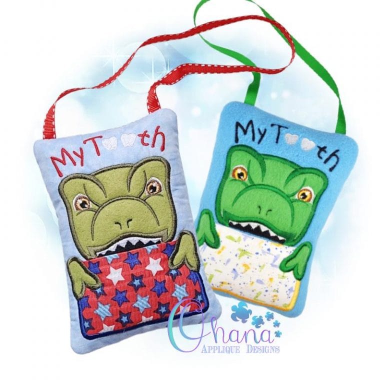 Trex Tooth Pillow Embroidery