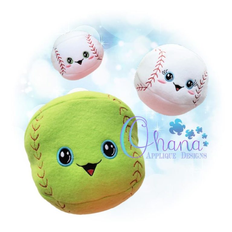 Ball Baseball Stuffie Embroidery Design - Ohana Applique Designs