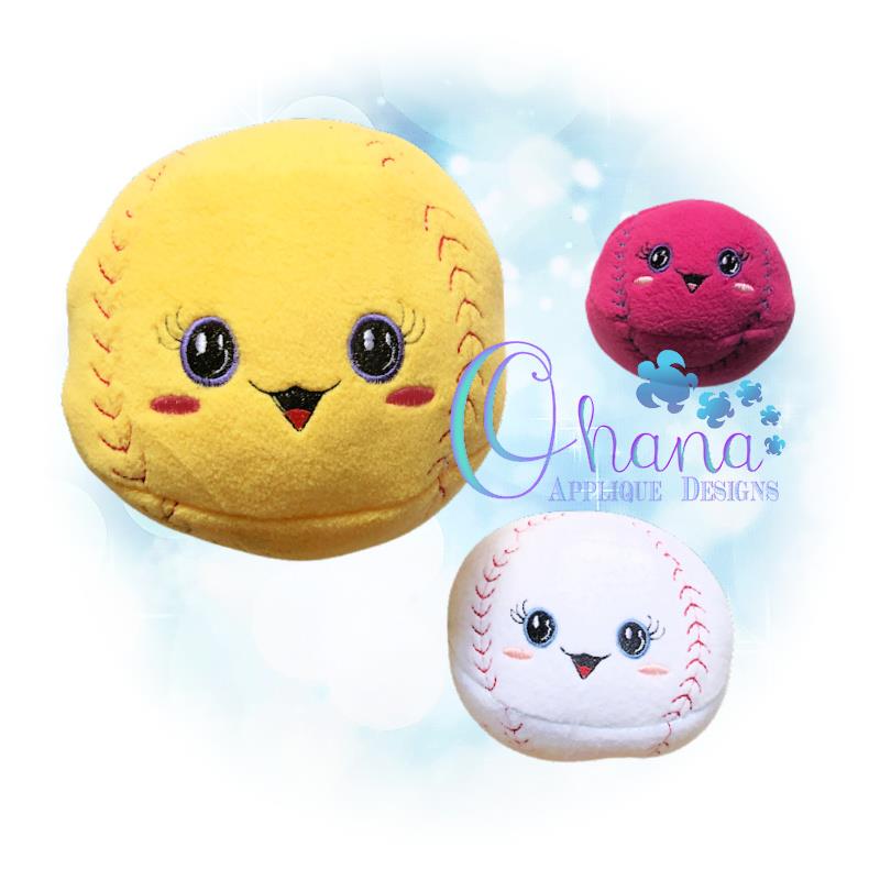 Ball Baseball Stuffie Embroidery Design - Ohana Applique Designs