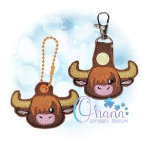 Highland Cow Key Chain Embroidery Design - Ohana Applique Designs