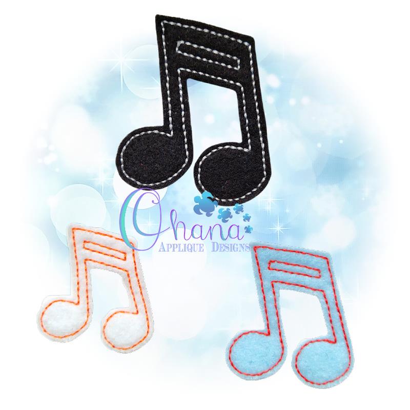 Beam Music Note Feltie Embroidery Design - Ohana Applique Designs