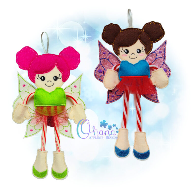 Fairy Candy Cane Holder Ornament - Ohana Applique Designs