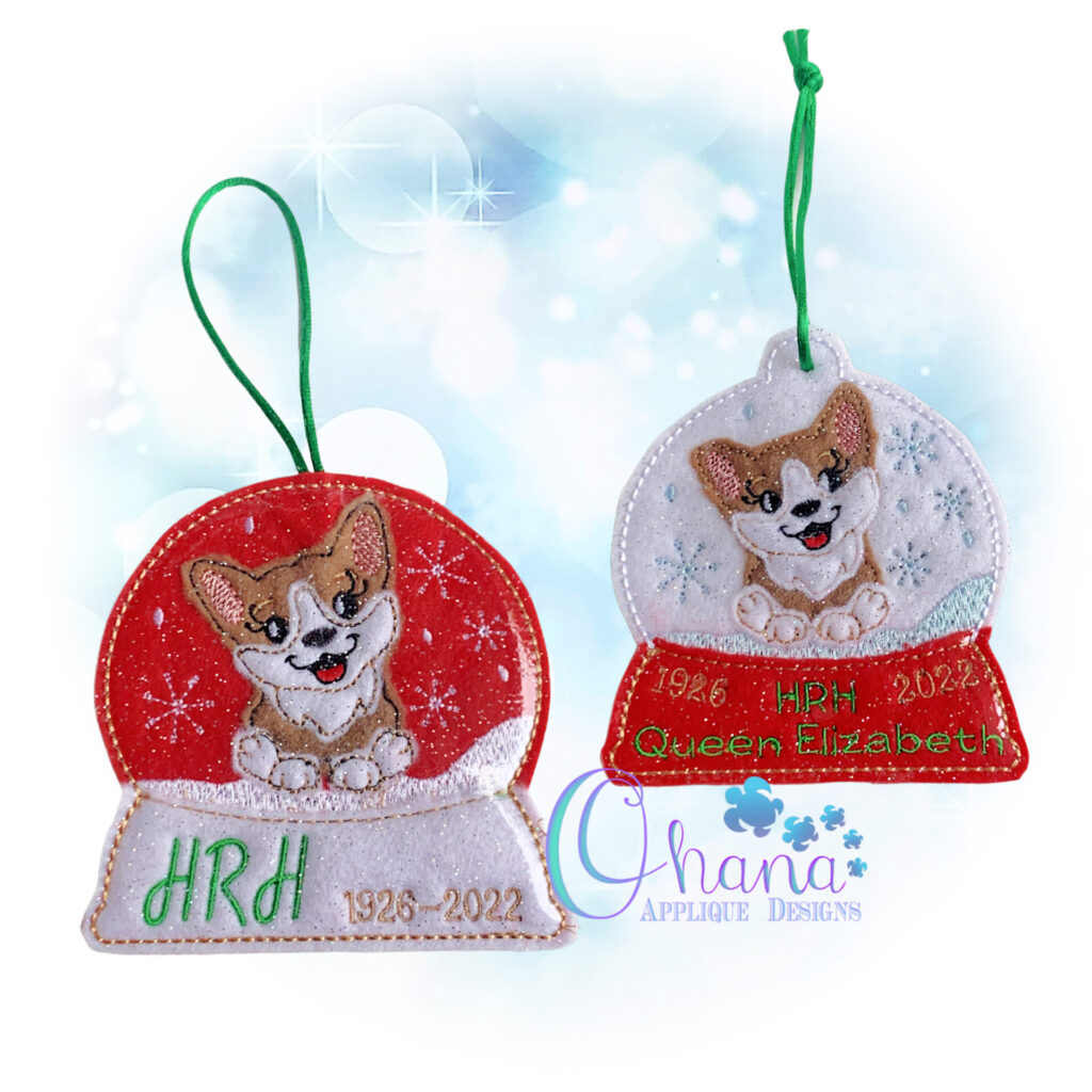 Corgi Christmas Ornament Embroidery Design- Ohana Applique Designs