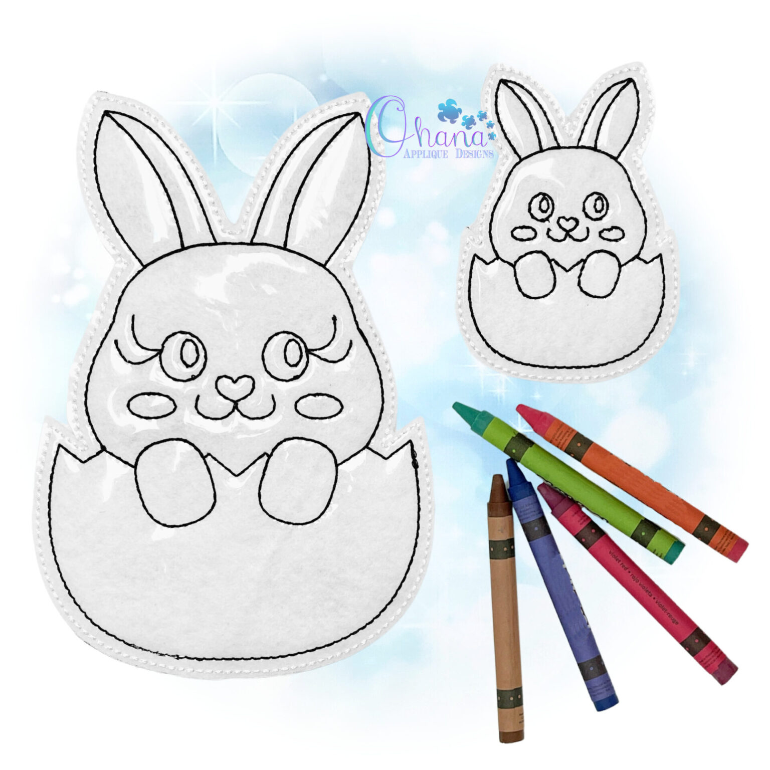 Bunny Flat Coloring Doll Design - Ohana Applique Designs