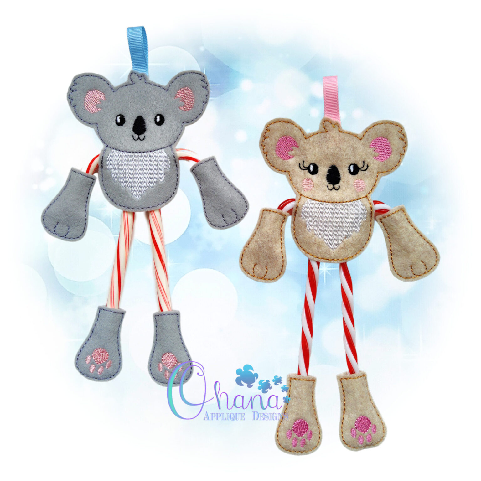 Koala Candy Cane Holder Ornament - Ohana Applique Designs