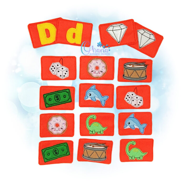 Letter D Matching Card Game - Ohana Applique Designs