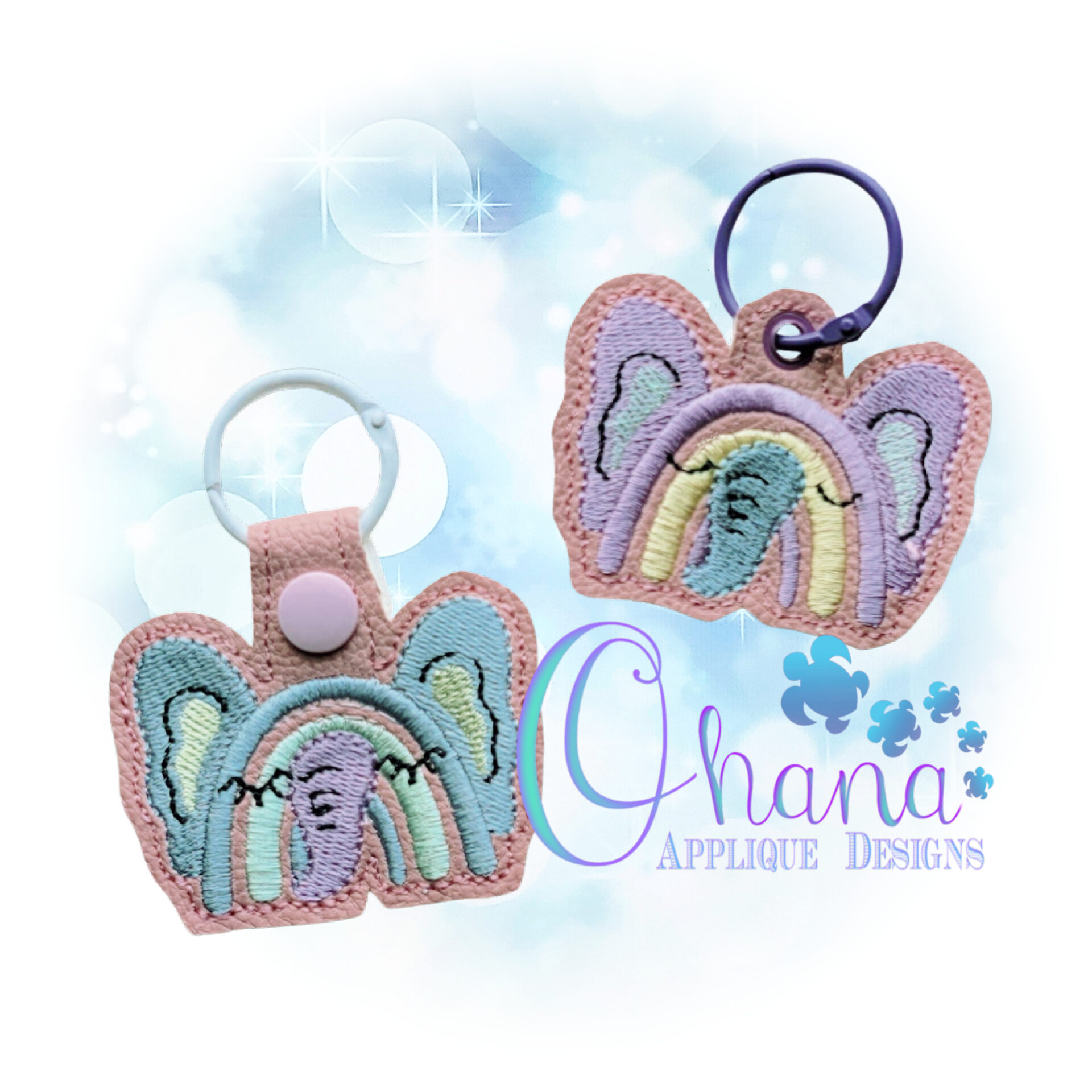Elephant Rainbow Key Chain Design - Ohana Applique Designs