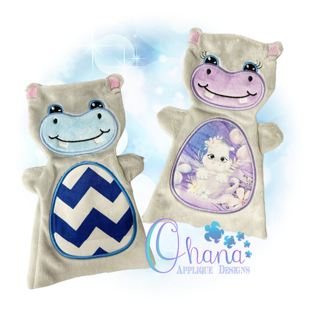 Hippo Hand Puppet Embroidery Design - Ohana Applique Designs