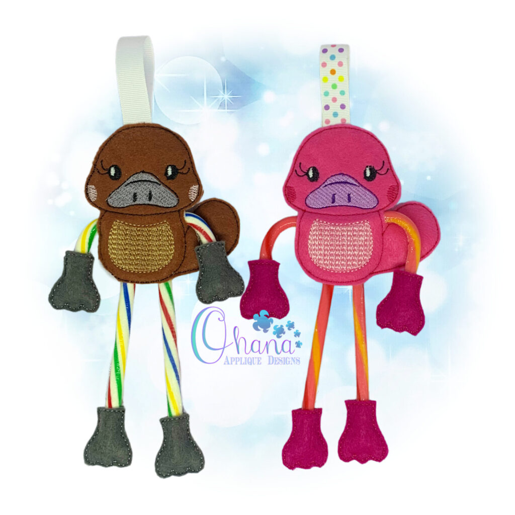 Platypus Candy Cane Holder Ornament Embroidery Design - OAD