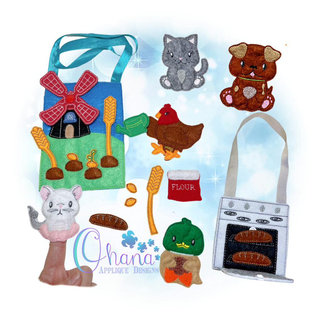 Little Red Hen Finger Puppets Embroidery - Ohana Applique Designs