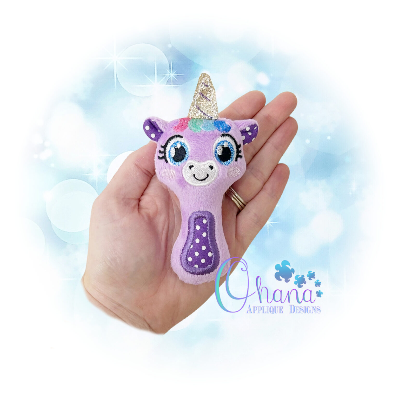 Huggable Unicorn Rattle Design - Ohana Applique Designs